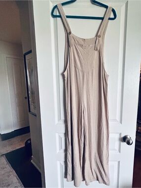 Ghanda Natural Tan Linen Button-Detail Jumpsuit